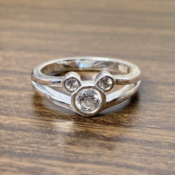 Disney Jewelry - Vintage Disney Mickey Mouse 925 Sterling Silver Cubic Zirconia Band Ring Size 3